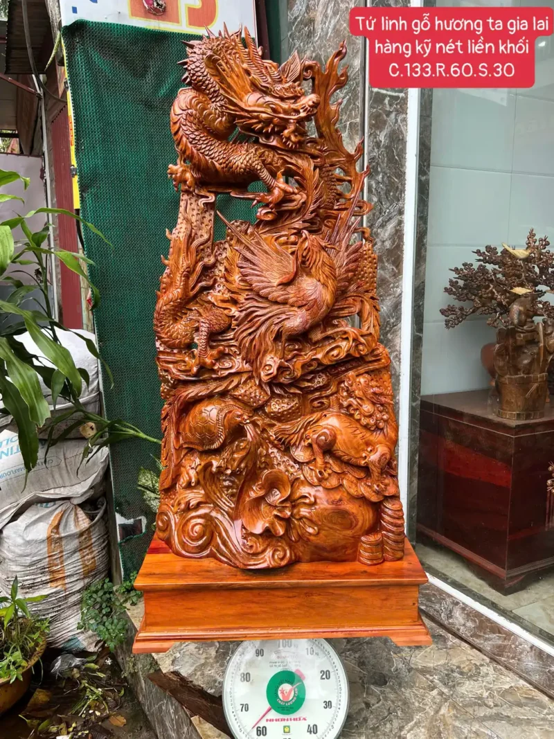 tu-linh-go-G5972-1 Tượng Tứ Linh Gỗ Hương Ta Gia Lai Hàng Kỹ Nét Liền Khối G5972