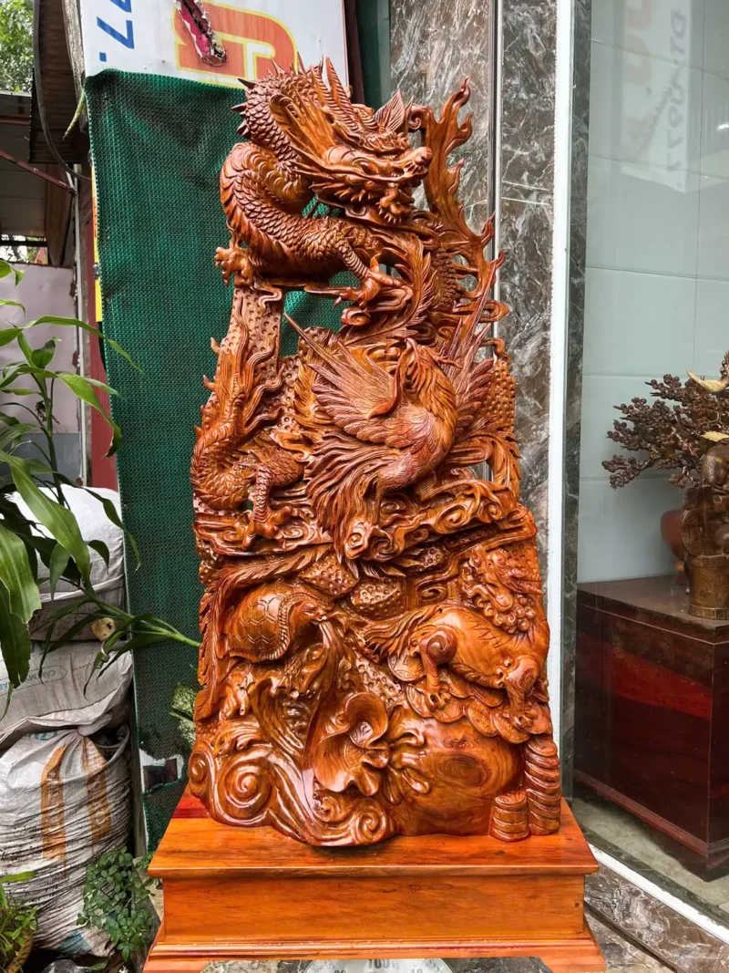 tu-linh-go-G5972-2 Tượng Tứ Linh Gỗ Hương Ta Gia Lai Hàng Kỹ Nét Liền Khối G5972